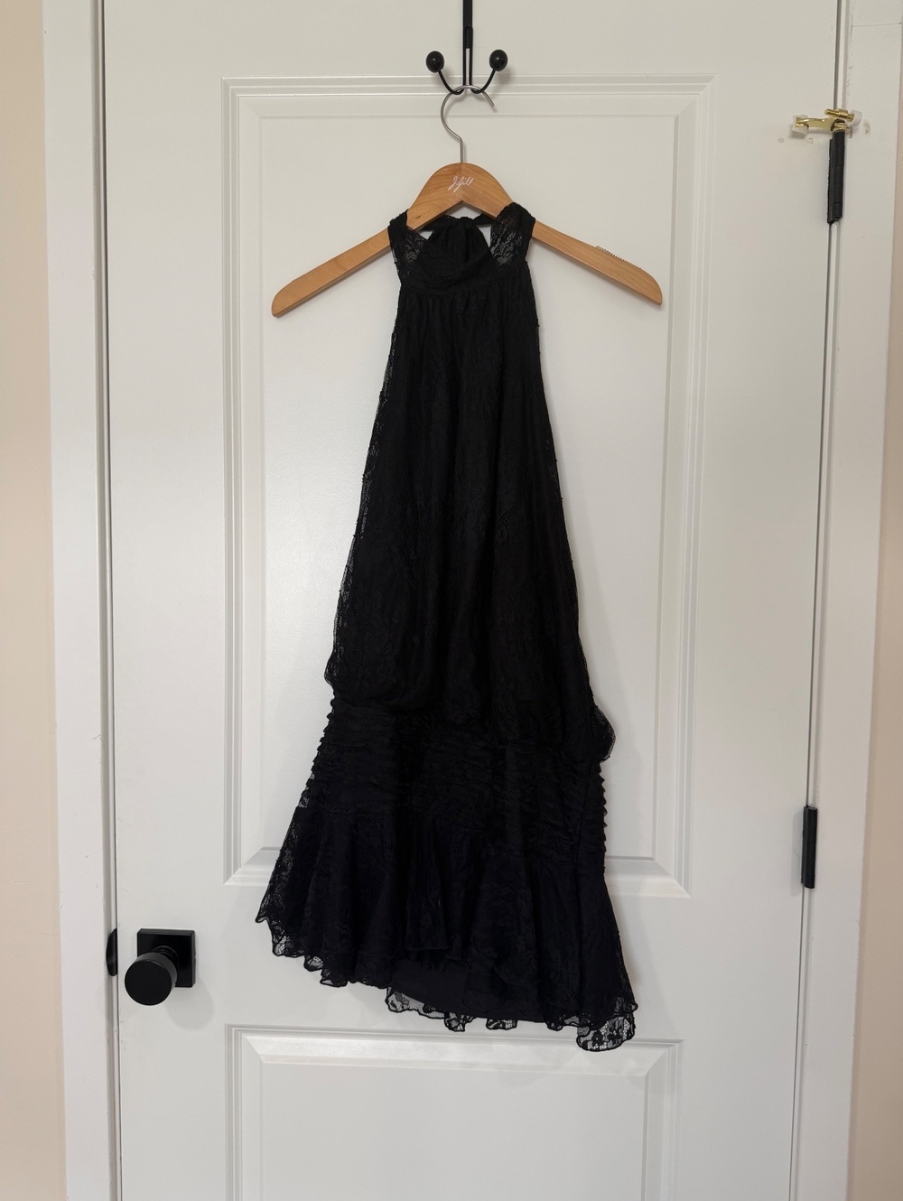 Peppermayo Willow Lace Mini Dress Black Halter Open Back Size 6 - Picture 4 of 7